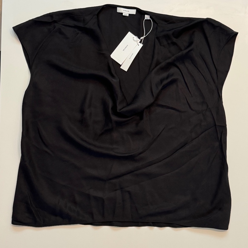 Vince NWT Black Silk Cowl Neck Blouse XL
